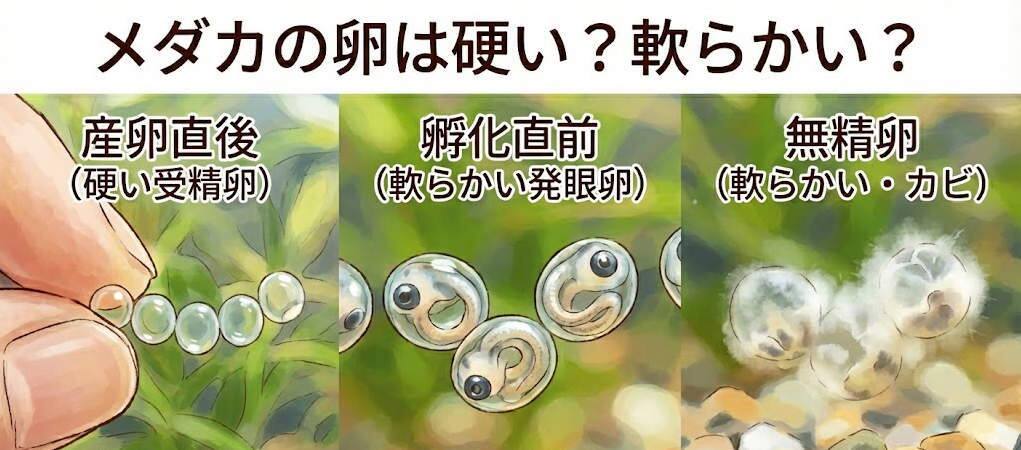 メダカの卵は硬い？潰れる卵と潰れない卵
