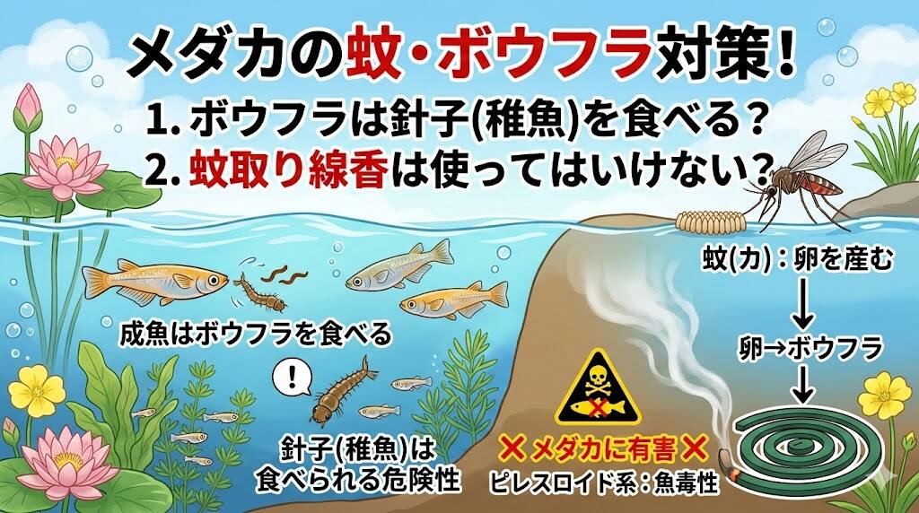 メダカの蚊・ボウフラ対策！ボウフラは針子を食べる？蚊取り線香は使ってはいけない？